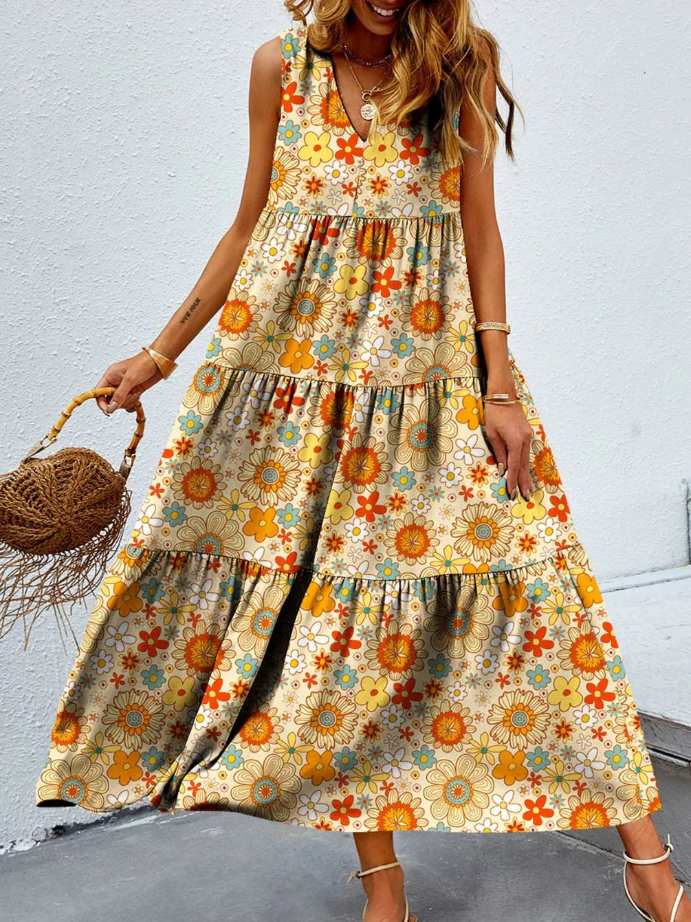 Women Bohemian Inspired Floral Maxi Dress | Katie