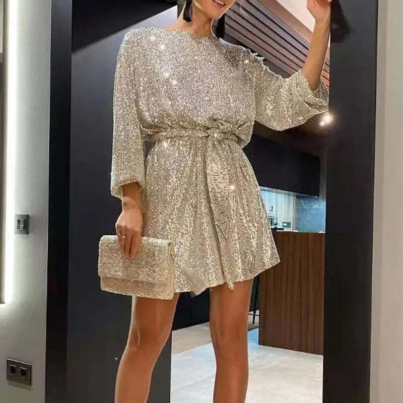 Women Sequin A-Line Mini Dress | Calista