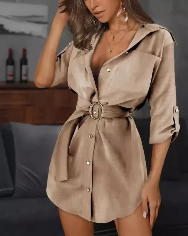 Women Rolled Sleeve Shirt Dress | Céleste